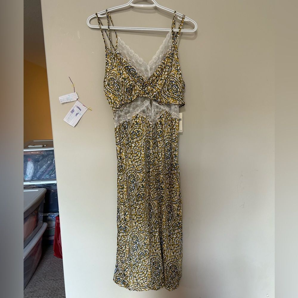 NWT Anthropologie Lace Inset Midi Dress in Yellow Motif - Picture 3 of 15